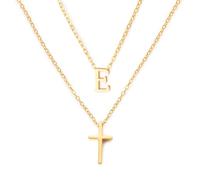 Milreason Colliers superposés avec initiale et croix pour femme - Bijoux chrétiens délicats - Cadeau chrétien pour elle - Élégant collier plaqué or 18 carats pour femme, 40, Plaqué or, Pas de gemme