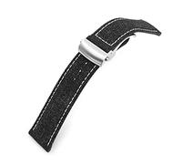 MiLTAT 20 mm Bracelet de montre en toile noire Boucle brossée Boucle déployante à rouleau, coutures beiges