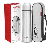 MILTON Flip Lid 1000 Thermosteel Bouteille d'eau chaude et froide 24 heures avec sac, 1 pièce, 1 litre, argent Anti-fuite Bouteille de bureau Bouteille de gym Accueil Cuisine Randonnée Randonnée Bouteille de voyage
