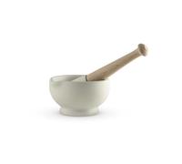 Milton Brook Ajoutez plus de saveur à vos repas avec ce mortier et pilon non émaillé idéal pour un broyage sans tracas, manche en bois de hêtre, porcelaine vitrifiée, blanc