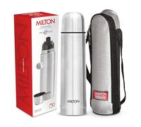 MILTON Flip Lid 1000 Thermosteel Bouteille d'eau chaude et froide 24 heures avec sac, 1 pièce, 1 litre, argent Anti-fuite Bouteille de bureau Bouteille de gym Accueil Cuisine Randonnée Randonnée Bouteille de voyage