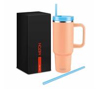 MILTON Gobelet de 1200 ml avec poignée et 2 pailles incluses, tasse de voyage chaude et froide pendant 12 heures, tasse thermique à double paroi isolée sous vide, bouteille d'eau en acier inoxydable,
