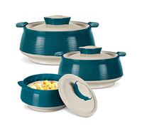 MILTON Lot de 3 cocottes (850 ml, 1,35 l, 1,85 l) à double paroi avec isolation en polyuréthane et intérieur en acier inoxydable, garde les aliments chaud/froid, parfait pour servir des chapati, roti
