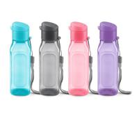 MILTON Lot de 4 bouteilles d'eau de sport carrées en plastique à large goulot réutilisable, anti-fuite, pour sacs d'école, boîtes à déjeuner, salle de sport, avec couvercle à rabat - 300 ml