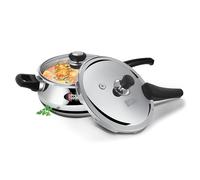 Milton Pro Cook Autocuiseur incurvé triple épaisseur en acier inoxydable 2,5 l avec double couvercle | extérieur et couvercle en verre | système de libération de joint | Certifié ISI