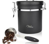 Milu boîte à café | 500g, 700g | coffee vault hermétique acier inoxydable avec Cuillère à Mesurer, Conservation pour Café Poudre, Café Grain (Noir, 500g)