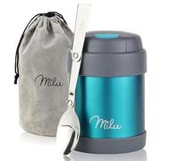 Milu Boîtes Alimentaires Isothermes 300ml I 440ml, Boîte Isotherme Repas Chaud Porte-Aliments en Acier Inoxydable à Double Couche, Cuillère Pliante pour Ecole, Bureau (300ml/Verde)