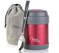 Milu Boîtes Alimentaires Isothermes 300ml I 440ml, Boîte Isotherme Repas Chaud Porte-Aliments en Acier Inoxydable à Double Couche, Cuillère Pliante pour Ecole, Bureau (300ml/Berry)