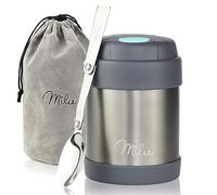 Milu Boîtes Alimentaires Isothermes 300ml I 440ml, Boîte Isotherme Repas Chaud Porte-Aliments en Acier Inoxydable à Double Couche, Cuillère Pliante pour Ecole, Bureau (300ml/Gris)