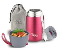 Milu Boîtes Alimentaires Isothermes 450ml I 650ml I 800ml, Boîte Isotherme Repas Chaud Porte-Aliments en Acier Inoxydable à Double Couche, Cuillère Pliante pour Ecole, Bureau (650ml/Berry)