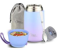 Milu Boîtes Alimentaires Isothermes 800 ml Boîte Isotherme Repas Chaud Porte-Aliments en Acier Inoxydable à Double Couche, Cuillère Pliante pour Ecole, Bureau (800ml/Bleu Violet)