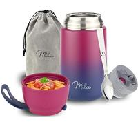 Milu Boîtes Alimentaires Isothermes 800 ml Boîte Isotherme Repas Chaud Porte-Aliments en Acier Inoxydable à Double Couche, Cuillère Pliante pour Ecole, Bureau (800ml/Berry Bleu)