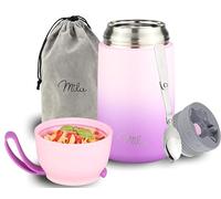 Milu Boîtes Alimentaires Isothermes 800 ml Boîte Isotherme Repas Chaud Porte-Aliments en Acier Inoxydable à Double Couche, Cuillère Pliante pour Ecole, Bureau (800ml/Rose Violet)
