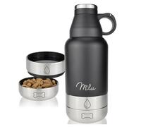 Milu Bouteille d'eau pour Chiens 950ml - Bouteille d'eau avec écuelle, Bouteille d'eau pour Chiens isolée en Acier Inoxydable, Bouteille pour Chiens avec récipient de Nourriture