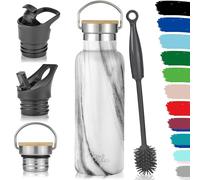 Milu Bouteille en acier inoxydable 350ml, 500ml, 750ml, 1l (+3 couvercles) - Bouteille thermo avec paille, bouteille d'eau, pour boissons chaudes, froides et gazeuses (Marbre, 500ml)