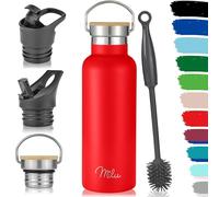 Milu Bouteille en acier inoxydable 350ml, 500ml, 750ml, 1l (+3 couvercles) - Bouteille thermo avec paille, bouteille d'eau, pour boissons chaudes, froides et gazeuses (Rouge, 500ml)