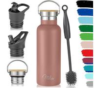 Milu Bouteille en acier inoxydable 350ml, 500ml, 750ml, 1l (+3 couvercles) - Bouteille thermo avec paille, bouteille d'eau, pour boissons chaudes, froides et gazeuses (Or rose, 500ml)