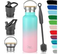 Milu Bouteille en acier inoxydable 350ml, 500ml, 750ml, 1l (+3 couvercles) - Bouteille thermo avec paille, bouteille d'eau, pour boissons chaudes, froides et gazeuses (Rose menthe, 500ml)