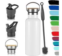 Milu Bouteille en acier inoxydable 350ml, 500ml, 750ml, 1l (+3 couvercles) - Bouteille thermo avec paille, bouteille d'eau, pour boissons chaudes, froides et gazeuses (Blanc, 500ml)