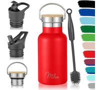 Milu Bouteille en acier inoxydable 350ml, 500ml, 750ml, 1l (+3 couvercles) - Bouteille thermo avec paille, bouteille d'eau, pour boissons chaudes, froides et gazeuses (Rouge, 350ml)