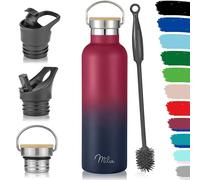 Milu Bouteille en acier inoxydable 350ml, 500ml, 750ml, 1l (+3 couvercles) - Bouteille thermo avec paille, bouteille d'eau, pour boissons chaudes, froides et gazeuses (Berry bleu, 750ml)