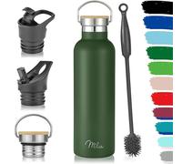 Milu Bouteille en acier inoxydable 350ml, 500ml, 750ml, 1l (+3 couvercles) - Bouteille thermo avec paille, bouteille d'eau, pour boissons chaudes, froides et gazeuses (Vert olive, 750ml)