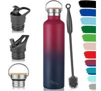 Milu Bouteille en acier inoxydable 350ml, 500ml, 750ml, 1l (+3 couvercles) - Bouteille thermo avec paille, bouteille d'eau, pour boissons chaudes, froides et gazeuses (Berry bleu, 1L)