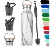 Milu Bouteille en acier inoxydable 350ml, 500ml, 750ml, 1l (+3 couvercles) - Bouteille thermo avec paille, bouteille d'eau, pour boissons chaudes, froides et gazeuses (Marbre, 750ml)