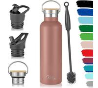 Milu Bouteille en acier inoxydable 350ml, 500ml, 750ml, 1l (+3 couvercles) - Bouteille thermo avec paille, bouteille d'eau, pour boissons chaudes, froides et gazeuses (Or rose, 750ml)