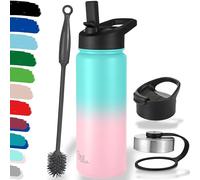 Milu Bouteille en acier inoxydable 500ml, 750ml, 1l (+3 couvercles) - Bouteille thermo avec paille, bouteille d'eau, pour boissons chaudes, froides et gazeuses (rose menthe, 500ml)