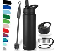 Milu Bouteille en acier inoxydable 500ml, 750ml, 1l (+3 couvercles) - Bouteille thermo avec paille, bouteille d'eau, pour boissons chaudes, froides et gazeuses (noire, 750ml)