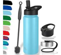 Milu Bouteille en acier inoxydable 500ml, 750ml, 1l (+3 couvercles) - Bouteille thermo avec paille, bouteille d'eau, pour boissons chaudes, froides et gazeuses (Bleu ciel, 500ml)