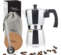 Milu cafetière Italienne (Non Induction) | 2 3 6 9 Tasses | Cafetière Moka en Aluminium, Espresso Maker, Ensemble comprenant un sous-verre, une cuillère, un pinceau (Aluminium, 9 tasses (400ml)