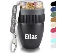 Milu Gobelet à céréales à emporter - 400 ml - Avec gravure du nom - En acier inoxydable - Pour yaourt - Gobelet anti-fuite avec cuillère (gravure)