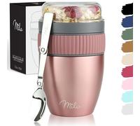 Milu Gobelet à Emporter 400ml en Acier Inoxydable Isolé - Pour Yogourt, Céréales, Porridge - Anti-Fuite Avec Cuillère (Or Rose)