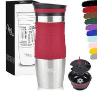 Milu Gobelet isotherme en acier inoxydable - 100 % anti-fuites - 370 ml - Double paroi isolante - Pour boire en déplacement en voiture, Acier inoxydable, rouge, 370 ml