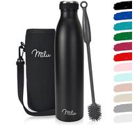 Milu Gourde en acier inoxydable 350 ml 500 ml, 750 ml, 1000 ml, 1,5 l - Bouteille isotherme, bouteille d'eau isolée, double paroi anti-fuite, convient aux acides carboniques (Noir, 1L)