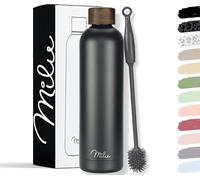 Milu Gourde Isotherme - Bouteille Isotherme - 1L - Gourde INOX Bouche Standard - Gourde Sport Étanche - Gourde Enfant sans BPA - Brosse de nettoyage incluse (Noir, 1000ml)