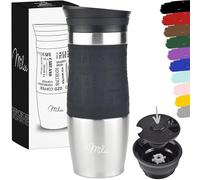 Milu Mug Isotherme Etanche 370ml, 450ml I Thermo Café-Thé I Tasse isolée pour café et thé à emporter, Double Paroi Isolée sous Vide, Acier Inoxydable I Tasse de voyage Chaud & froid (370ml, Noir)