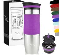 Milu Mug Isotherme Etanche 370ml, 450ml I Thermo Café-Thé I Tasse isolée pour café et thé à emporter, Double Paroi Isolée sous Vide, Acier Inoxydable I Tasse de voyage Chaud & froid (450ml, Pourpre)