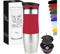 Milu Mug Isotherme Etanche 370ml, 450ml I Thermo Café-Thé I Tasse isolée pour café et thé à emporter, Double Paroi Isolée sous Vide, Acier Inoxydable I Tasse de voyage Chaud & froid (450ml, Rouge)