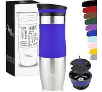 Milu Mug Isotherme Etanche 370ml, 450ml I Thermo Café-Thé I Tasse isolée pour café et thé à emporter, Double Paroi Isolée sous Vide, Acier Inoxydable I Tasse de voyage Chaud & froid (450ml, Bleu)