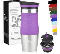 Milu Mug Isotherme Etanche 370ml, 450ml I Thermo Café-Thé I Tasse isolée pour café et thé à emporter, Double Paroi Isolée sous Vide, Acier Inoxydable I Tasse de voyage Chaud & froid (370ml, Pourpre)