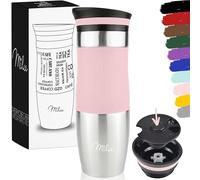 Milu Mug Isotherme Etanche 370ml 450ml Thermo Café-Thé I Tasse isolée pour café et thé à emporter, Double Paroi Isolée sous Vide, Acier Inoxydable I Tasse de voyage Chaud & froid (450ml, Rose)