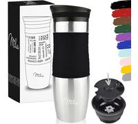 Milu Mug Isotherme Etanche 370ml 450ml Thermo Café-Thé I Tasse isolée pour café et thé à emporter, Double Paroi Isolée sous Vide, Acier Inoxydable I Tasse de voyage Chaud & froid (450ml, Noir)