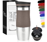Milu Mug Isotherme Etanche 370ml 450ml Thermo Café-Thé I Tasse isolée pour café et thé à emporter, Double Paroi Isolée sous Vide, Acier Inoxydable I Tasse de voyage Chaud & froid (Marron, 370ml)