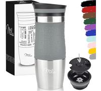 Milu Mug Isotherme Etanche 370ml 450ml Thermo Café-Thé I Tasse isolée pour café et thé à emporter, Double Paroi Isolée sous Vide, Acier Inoxydable I Tasse de Voyage Chaud & Froid (370ml, Gris)
