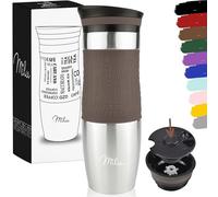 Milu Mug Isotherme Etanche 370ml 450ml Thermo Café-Thé I Tasse isolée pour café et thé à emporter, Double Paroi Isolée sous Vide, Acier Inoxydable I Tasse de voyage Chaud & froid (Marron, 450ml)