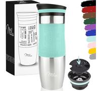Milu Mug Isotherme Etanche 450ml I Thermo Café-Thé I Tasse isolée pour café et thé à emporter, Double Paroi Isolée sous Vide, Acier Inoxydable I Tasse de voyage Chaud & froid (450ml, Turquoise)