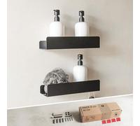 MILUKA Étagère de Douche à Suspendre 30 cm Noir Mat Aluminium | Lot de 2 Pièces | sans Perçage ou à Vis | Rangement Salle de Bain Antirouille pour Gel Douche & Shampooing